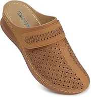 [TEMOFON] Mules for Women Slip on Sandals: Comfortable Clogs with Arch Support Leather Flats Closed Toe Sandals Shoes