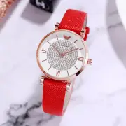 Women's Titanium Steel Round Dial Watch with Leather Strap and Stainless Steel C