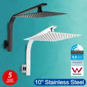 Chrome/Black WELS 10'' Ultrathin Square Shower Head Rose SET Gooseneck Wall Arm