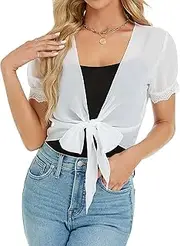 [Famrrifuu] Bolero Women's Chiffon Festive Shoulder Jacket Short Sleeve Summer Short Cardigan Lightweight Bolero to Knot