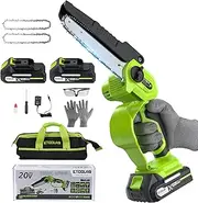 Mini Chainsaw with Battery, ETOOLAB 6 Inch Chainsaw with 2 Batteries 2000 mAh, 2 Chains, Safety Glasses, Gloves, 2 Batteries Compatible with MK18V, Hand Chainsaw for Gardening, Branch Pruning, Wood
