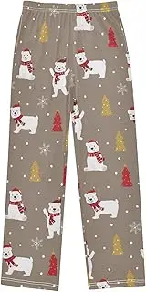 [ZZXXB] Bear with Xmas Hat Boys Long Pants Soft Trousers Elastic Waist Kids Lounge Bottoms with Pockets S-XL