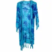 BLUE MULTI ARTDECO STEVIE NICKS STYLE VELVET MUCHA GYPSY BOHO DELUXE DUSTER