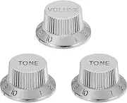 uxcell 3pcs Metric Top Hat Bell Knobs, 1 Volume 2 Tone Control Guitar Knobs Set for Electric Guitar Bass Split Shaft Pots, Bright Silver