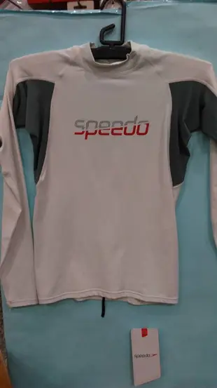 Speedo 男成人 長袖休閒防曬衣 泳衣 防寒衣 浮淺衣 白灰 SD21211WH  全新 公司貨