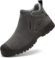 [R-Win] Work Boots Non Metal Composite Toe Cap Boots Suede Leather Slip on Welding Boots Safety Construction Industrial Insulated Shoe
