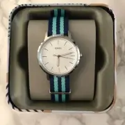 Women's Fossil Watch Blue Striped Silver White