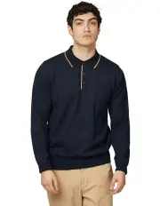 [Ben Sherman] Tipped Merino Long Sleeve Polo in Dark Navy