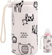 Baby Bottle Sleeves, 300ml Thick Lambswool Liner Warm Baby Bottle Cover with Lanyard Cute Animal Pattern Glass Feeder Warm Pouch for Toddler