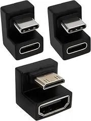 EMSea 180 Degree Angled Mini HDMI to HDMI Adapter with USB-C Adapter for Portable Display, Long Side Inward