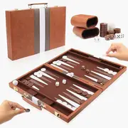 18inch Backgammon Set Classic Board Game Premium Leather Case Portable Game Set