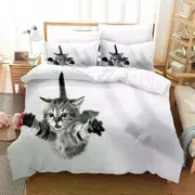 v2694 Bed Sheets Anime Cute Artistic Cat Bedding Set Duvet Cover Bed Set Quilt Cover Pillowcase Comforter king Queen Size Boys Adult Bedding Set 3-Pie