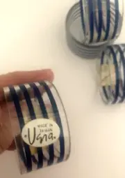 Vtg SET of 4 VERA Neumann Clear Blue Striped LUCITE Acrylic Plastic NAPKIN RINGS