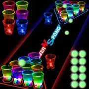 45 PCS Glow in the Dark Beer Pong Table Mat, Drinking Game Pong Game with Party