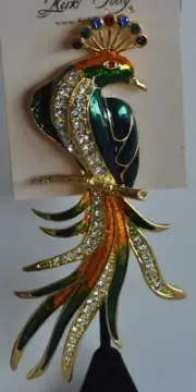 KIRKS FOLLY GOLDEN PHEASANT TROPICAL BIRD PIN IN GOLD TONE