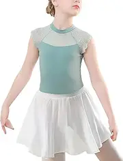 [Happy Cherry] Ballet Leotard, Girls' Ballet Suit with Skirt, Children's Short Sleeve Dance Bodysuit, Cotton Ballet Clothing, Teenager Ballet Leotard, Leotard for 3-16 Years