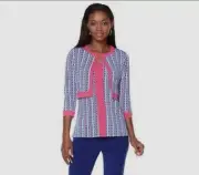 Liz Lange Womens Crop Cardigan & Tank 2 Piece Set Blue Pink Geo Print HSN Sz M