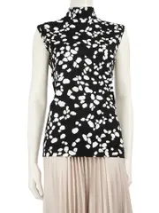 Black Abstract Turtleneck Top