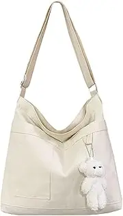 [DCJAHFE] Economical Cotton Tote Bag Reusable Womens Canvas Tote Bag with 3 External Pocket Top Zipper Closure