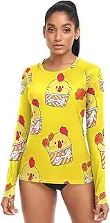 [RPLIFE] Cute Cartoon Chicken Yellow Women Long Sleeve Running Top, Womens Rashguards Long Sleeve XS-XL