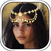 [Campsis] Rhinestone Head Chain Gold Sequin Headpiece Hair Chains Bohemian Wedding Forehead Chains for Women and Girls