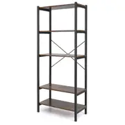 Costway 5-Tier Bookshelf Bookcase w/Metal Frame & Dual Anti-Tipping Kits Storage Rack Brown