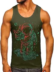 [Generic] Men Casual Spring Summer Sleeveless Printed O Neck Shirt Tank Tops Blouse Lightweight Shirts for Men