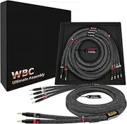 WORLDS BEST CABLES 12 Foot Ultimate - 7 AWG - Ultra-Pure OFC – Extra Premium Audiophile HiFi Bi-Wire Speaker Cable Pair with Eminence Gold Banana Plugs & Carbon Tweed Jacket