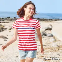 在飛比找momo購物網優惠-【NAUTICA】女裝 修身撞色條紋短袖T恤(紅)