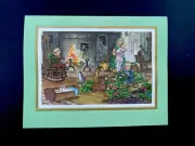 VTG Unused Tasha Tudor Xmas Greeting Card Children Preparing For Xmas Night