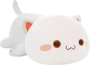15.7Inch Cute Plush Cat Stuffed Animal Kitten Soft Anime Lying Kitty Plush Pillow(White)