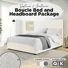 Bed & Headboard Queen King Bouclé Fabric Solid Timber Wood Medium Density Foam