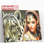 Paint By Numbers Kit Woman Animal Abstract DIY Art Beginner Painting Kids Canvas