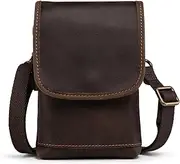 Hengwin Men's Belt Bag Genuine Leather Waist Bag Men's Mobile Phone Bags with Belt Loop for iPhone 16 ProMax 16 Plus, iPhone 15 15Plus Samsung Galaxy S24 Ultra Mobile Phone Shoulder Bags (Coffee)