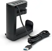 360° Rotation Headphone Stand Under Desk Headset Holder, Table Headphones Hook Hanger Mount, PC Gaming Accessories with USB 3.0 2.0 Data Hub Port Station Organizer [No Adhesive Required]