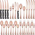 24 Pcs Rose Gold Silverware Set with Steak Knives Service for 4,Stainless Steel