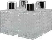 Set of 4 Diamond Emboss Square Glass Jar，Essential Oils Diffuser Bottles 9.5cm High 100ml