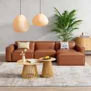 Luxe 4-Piece Leather Sofa Set with Natural Coffee and Side Table