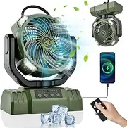 Camping Fan, 10000mAh Portable Fan for Camping with LED Lantern, Rechargeable Desk Fan Ceiling Tent Fan with Remote, Hook & Handle, 270° Pivot, 4 Speeds, Timer & Power Bank Function