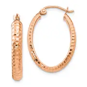 10K Rose Gold D/C Oval Hinged Hoop Earrings