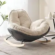 CADYNN Modern High Back Rocking Chair Glider Accent Comfy Side Chair for Bedroom, Living Room (Beige, Fabric, Steel, Wood, Plush Cushions, Relaxing)