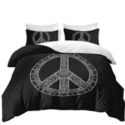 Mandala Pattern Black and White Peace Sign Quilt Cover