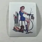 Square Sticker Blonde Pinup Blue Dress Risqué Welder Cocker Spaniel Dog