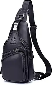 [BULLCAPTAIN] Men Genuine Leather Sling Bag Backpack Multi-pocket Chest Bag Outdoor Hiking Travel Daypack