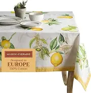 Maison d'Hermine Table Cloth Rectangle Table 100% Cotton 60 x 120 Inches Tablecloth Reusable Decorative for Dining Room, Farmhouse, Home, Party, Festive & Wedding Spring Summer - Limoncello