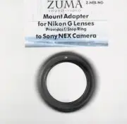 Zuma Nikon F G lens to Sony FE/NEX camera mount lens adapter.