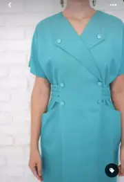 Vintage Cue teal 80s dress deadstock