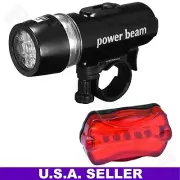 Bicycle 5 LED Waterproof Head Light & Rear Safety light + mounts *U.S.A.Seller*