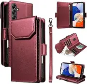Smartphone Flip Cases Compatible with Samsung Galaxy A14 5G/4G Wallet Case with Card Holder for Women and Men, Fashion PU Leather Cover Side Buckle Hand Strap Wallet Phone Case Fit for Galaxy A14 6.6"