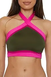 [Trina Turk] Women's Monaco Colorblock High Neck Bikini Top, Adjustable, Tie Back, Swimwear Separates